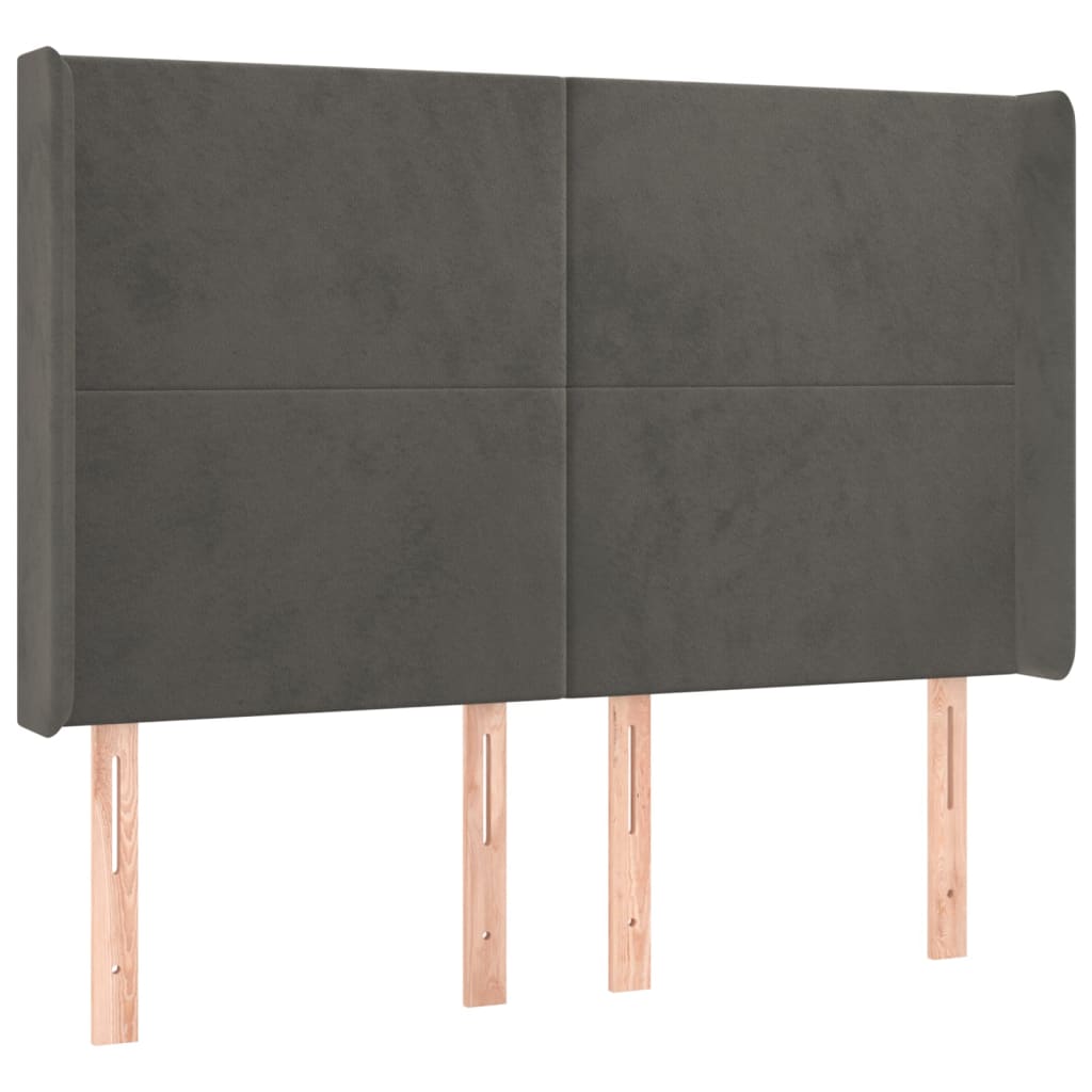 vidaXL Tăblie de pat cu aripioare gri închis 147x16x118/128 cm catifea