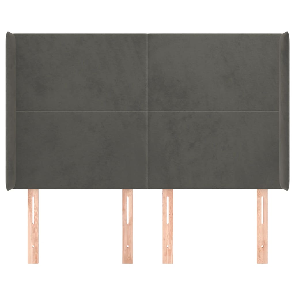 vidaXL Tăblie de pat cu aripioare gri închis 147x16x118/128 cm catifea
