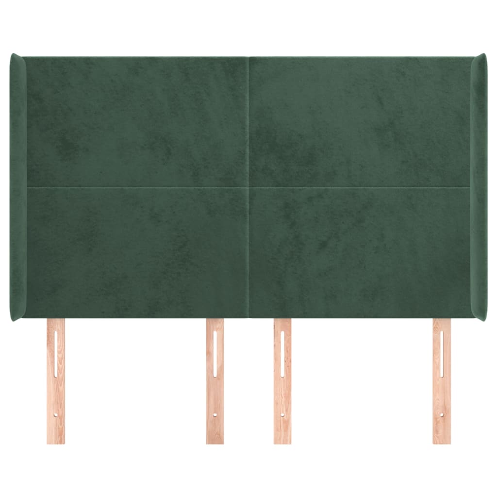 vidaXL Tăblie pat cu aripioare verde închis 147x16x118/128 cm catifea vidaXL Tăblie pat cu aripioare verde închis 147x16x118/128 cm catifea