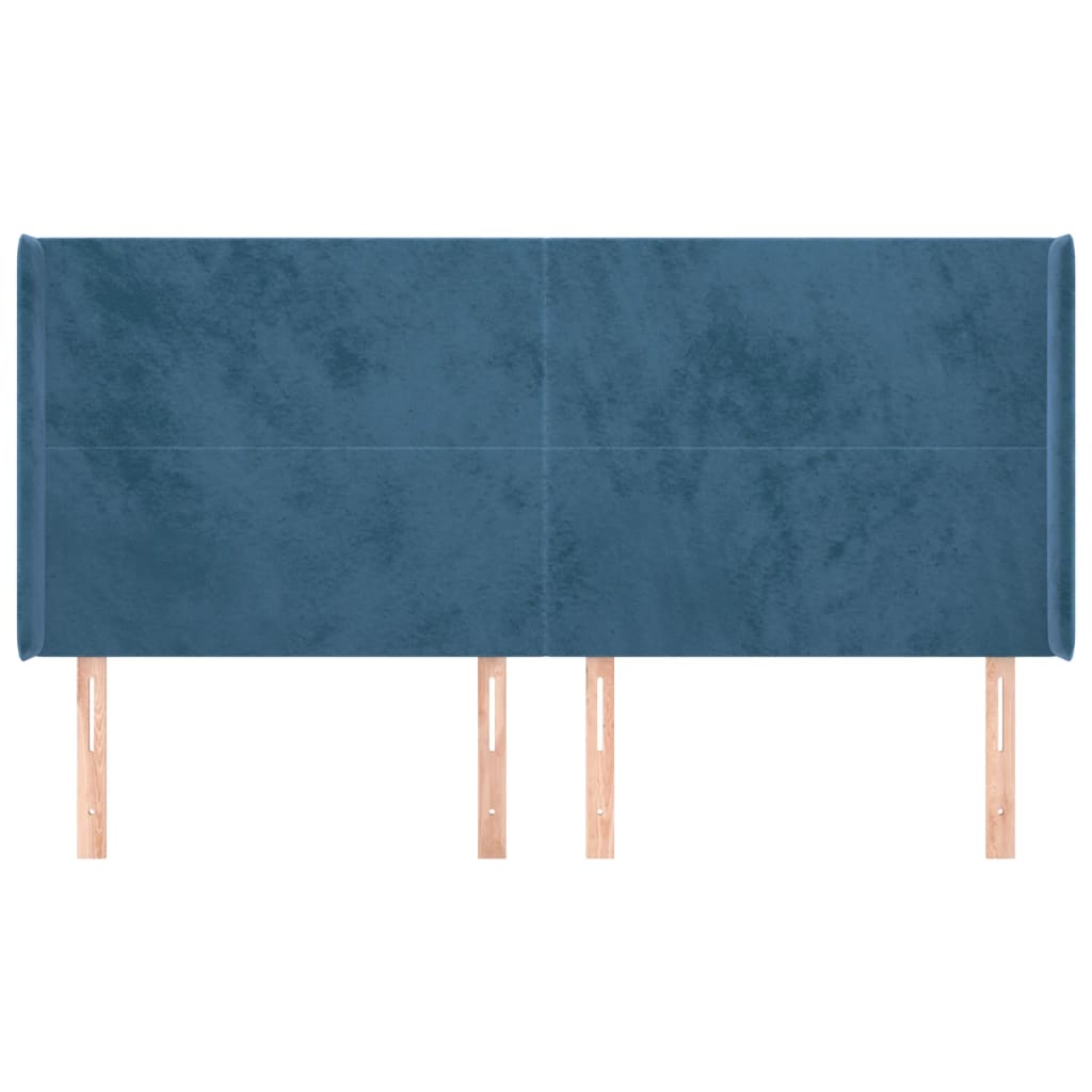 vidaXL Tăblie pat cu urechi albastru închis 183x16x118/128 cm catifea vidaXL Tăblie pat cu urechi albastru închis 183x16x118/128 cm catifea