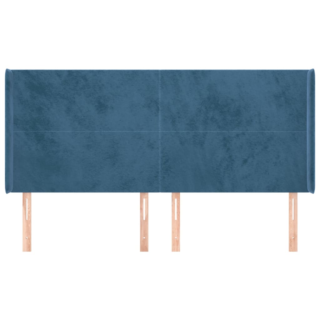 vidaXL Tăblie pat cu urechi albastru închis 203x16x118/128 cm catifea vidaXL Tăblie pat cu urechi albastru închis 203x16x118/128 cm catifea