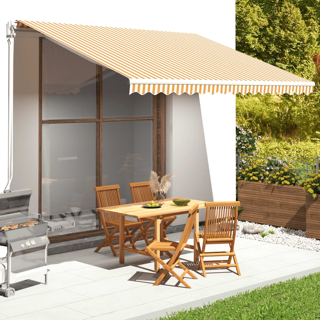 vidaXL Pânză de rezervă copertină, galben și alb, 4x3,5 m vidaXL Pânză de rezervă copertină, galben și alb, 4x3,5 m