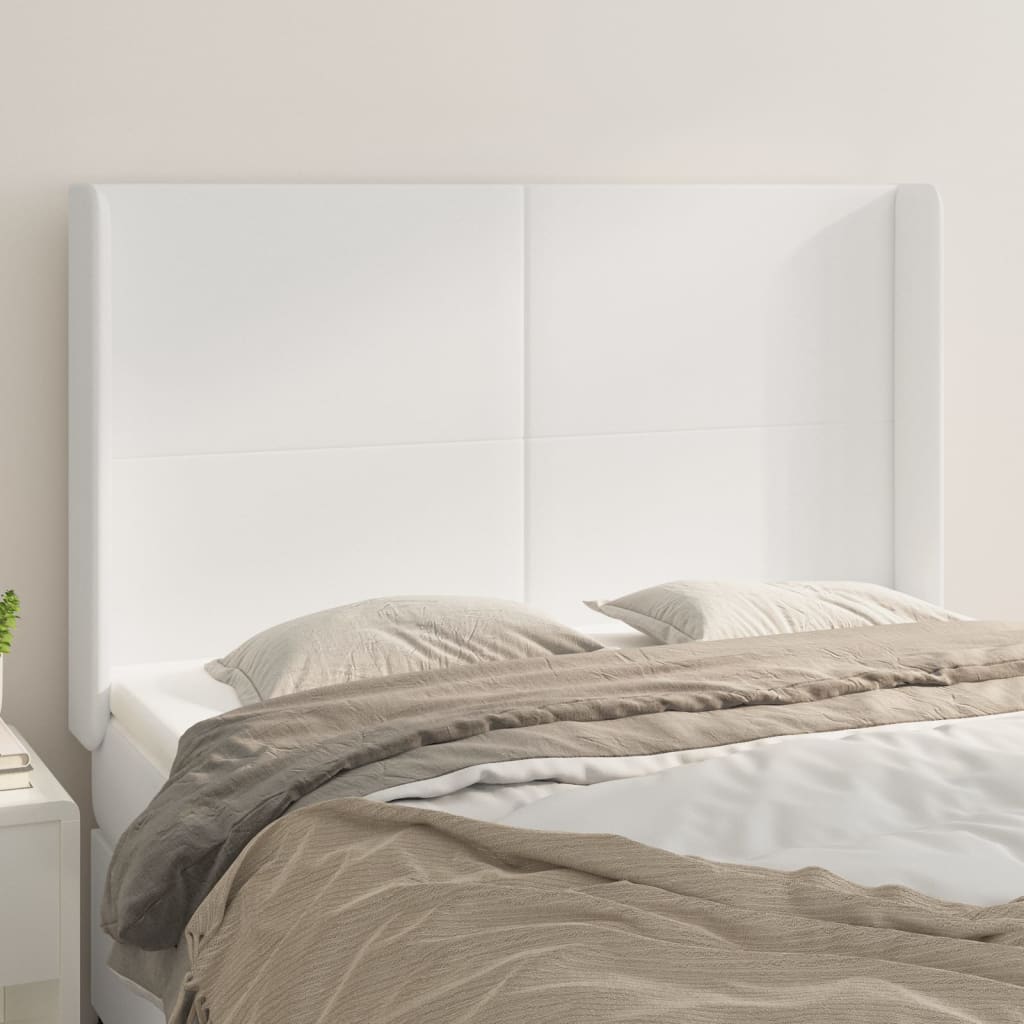 vidaXL Tăblie de pat cu aripioare, alb, 147x16x118/128 cm, piele eco