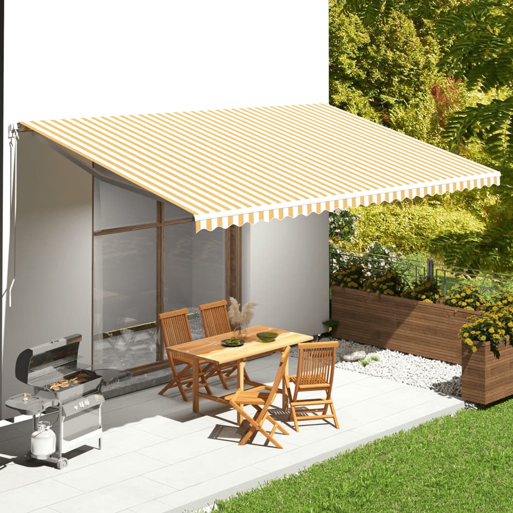 vidaXL Pânză de rezervă copertină, galben și alb, 6x3,5 m vidaXL Pânză de rezervă copertină, galben și alb, 6x3,5 m