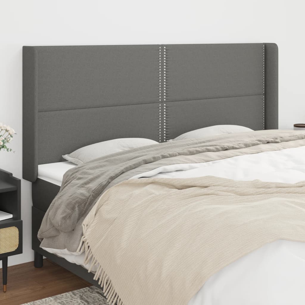 vidaXL Tăblie de pat cu aripioare gri închis 183x16x118/128 cm textil vidaXL Tăblie de pat cu aripioare gri închis 183x16x118/128 cm textil