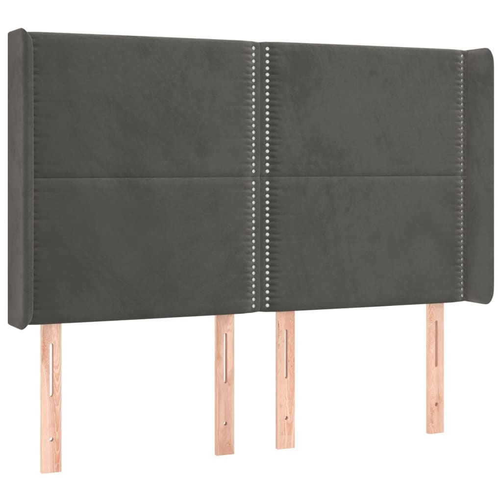 vidaXL Tăblie de pat cu aripioare gri închis 147x16x118/128 cm catifea