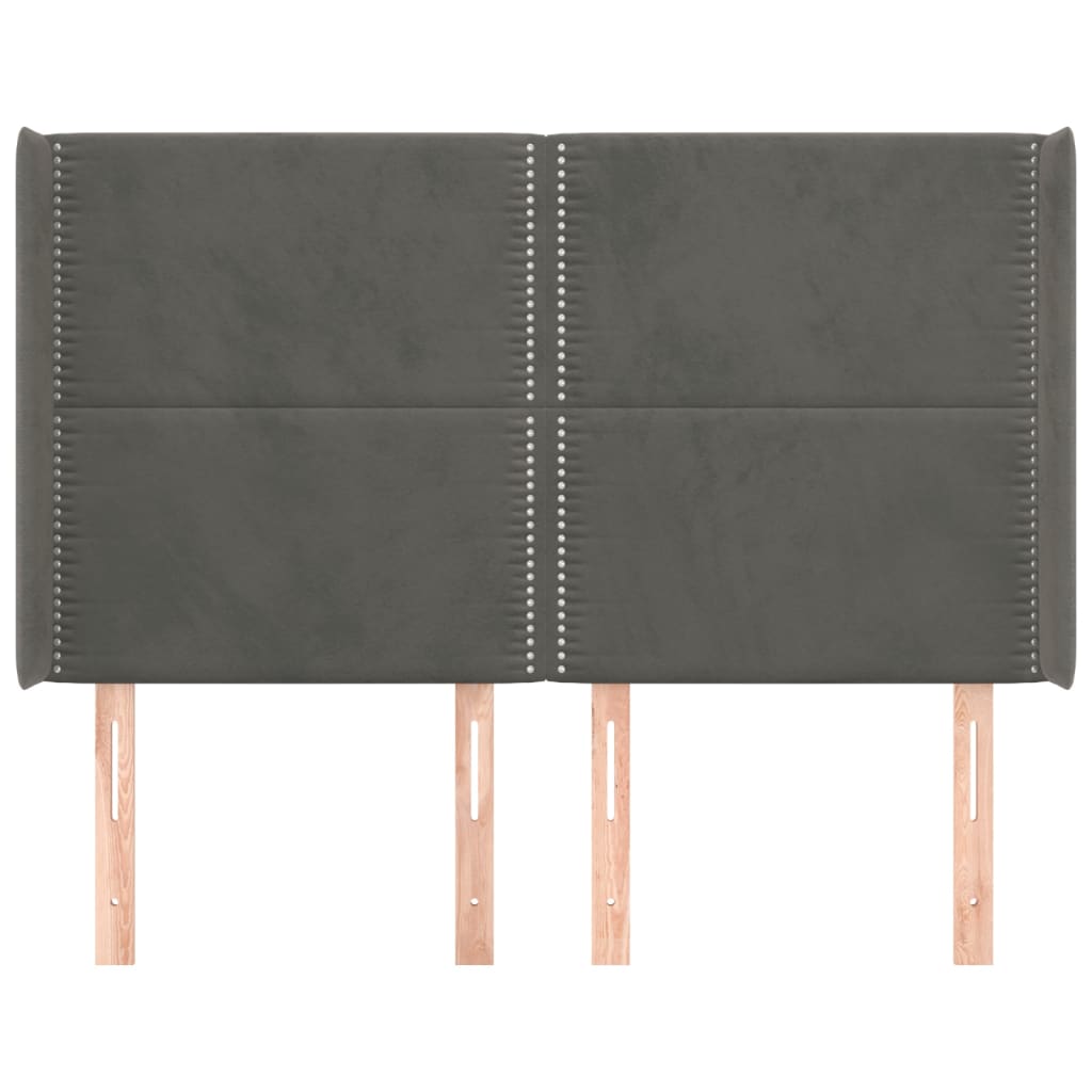 vidaXL Tăblie de pat cu aripioare gri închis 147x16x118/128 cm catifea