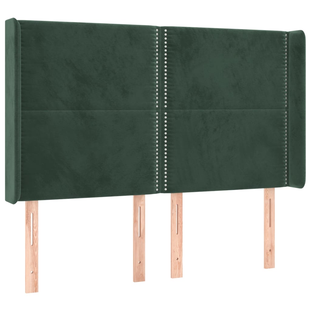 vidaXL Tăblie pat cu aripioare verde închis 147x16x118/128 cm catifea vidaXL Tăblie pat cu aripioare verde închis 147x16x118/128 cm catifea