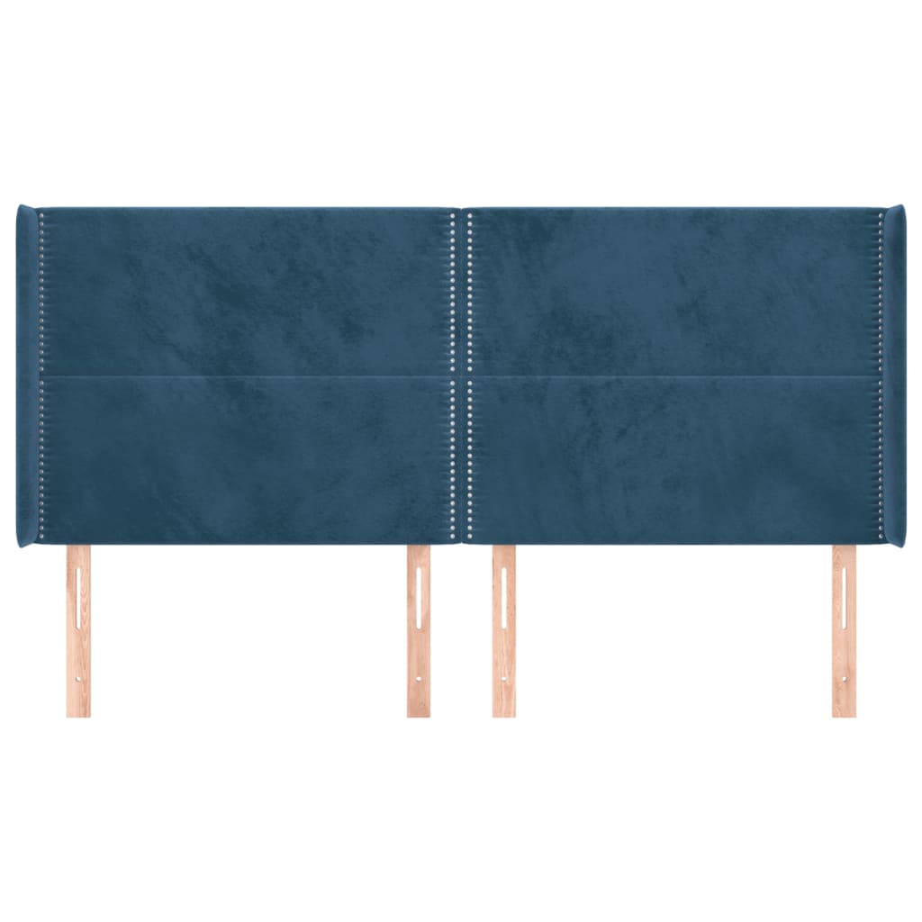 vidaXL Tăblie pat cu urechi albastru închis 163x16x118/128 cm catifea vidaXL Tăblie pat cu urechi albastru închis 163x16x118/128 cm catifea