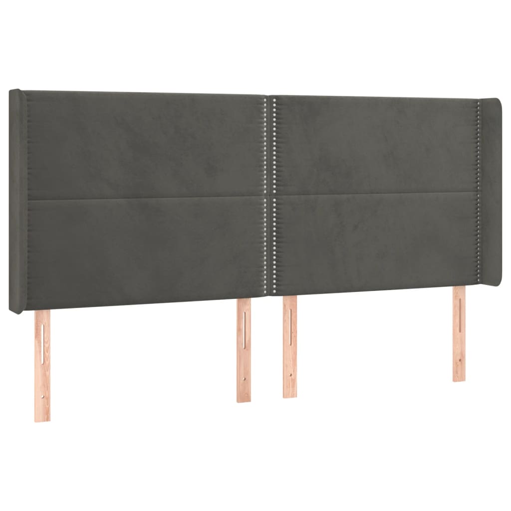 vidaXL Tăblie de pat cu aripioare gri închis 183x16x118/128 cm catifea vidaXL Tăblie de pat cu aripioare gri închis 183x16x118/128 cm catifea