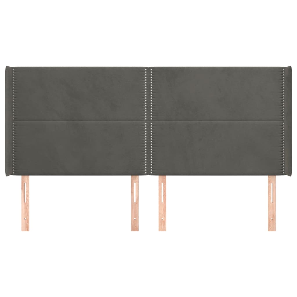 vidaXL Tăblie de pat cu aripioare gri închis 183x16x118/128 cm catifea vidaXL Tăblie de pat cu aripioare gri închis 183x16x118/128 cm catifea