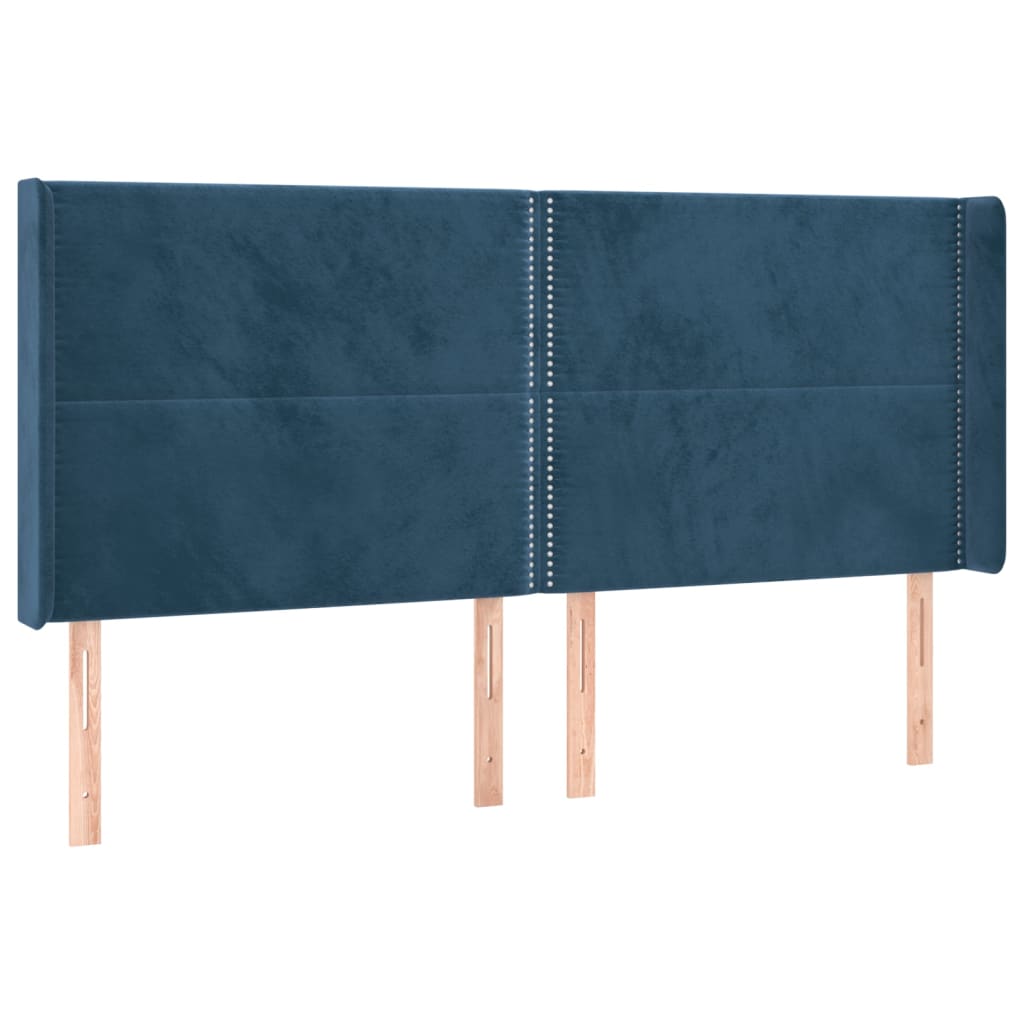 vidaXL Tăblie pat cu urechi albastru închis 183x16x118/128 cm catifea vidaXL Tăblie pat cu urechi albastru închis 183x16x118/128 cm catifea