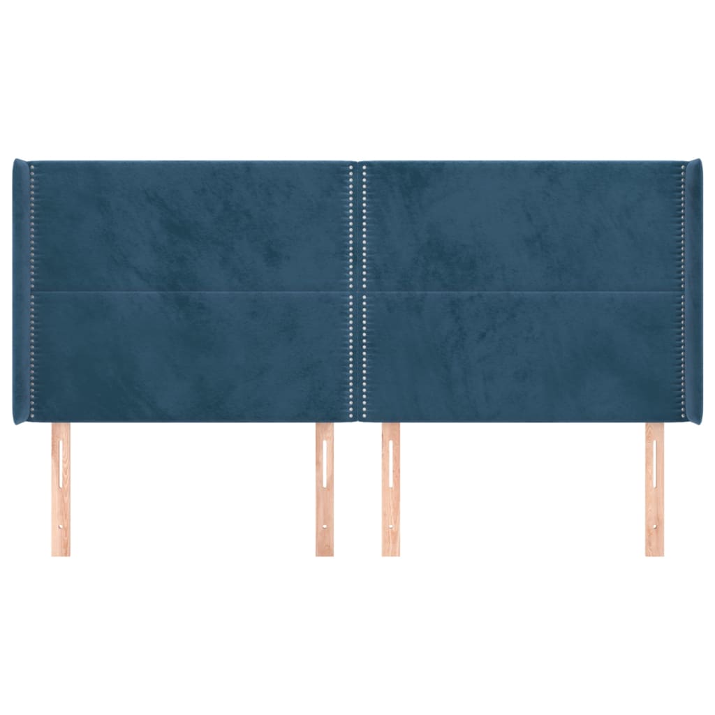 vidaXL Tăblie pat cu urechi albastru închis 203x16x118/128 cm catifea vidaXL Tăblie pat cu urechi albastru închis 203x16x118/128 cm catifea