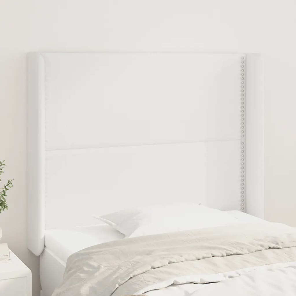vidaXL Tăblie de pat cu aripioare, alb, 93x16x118/128 cm, piele eco vidaXL Tăblie de pat cu aripioare, alb, 93x16x118/128 cm, piele eco