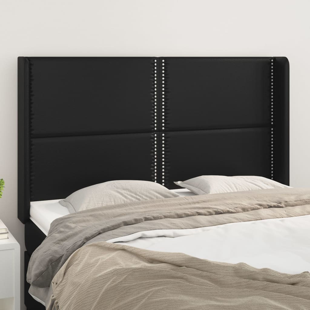vidaXL Tăblie de pat cu aripioare, negru, 147x16x118/128 cm, piele eco