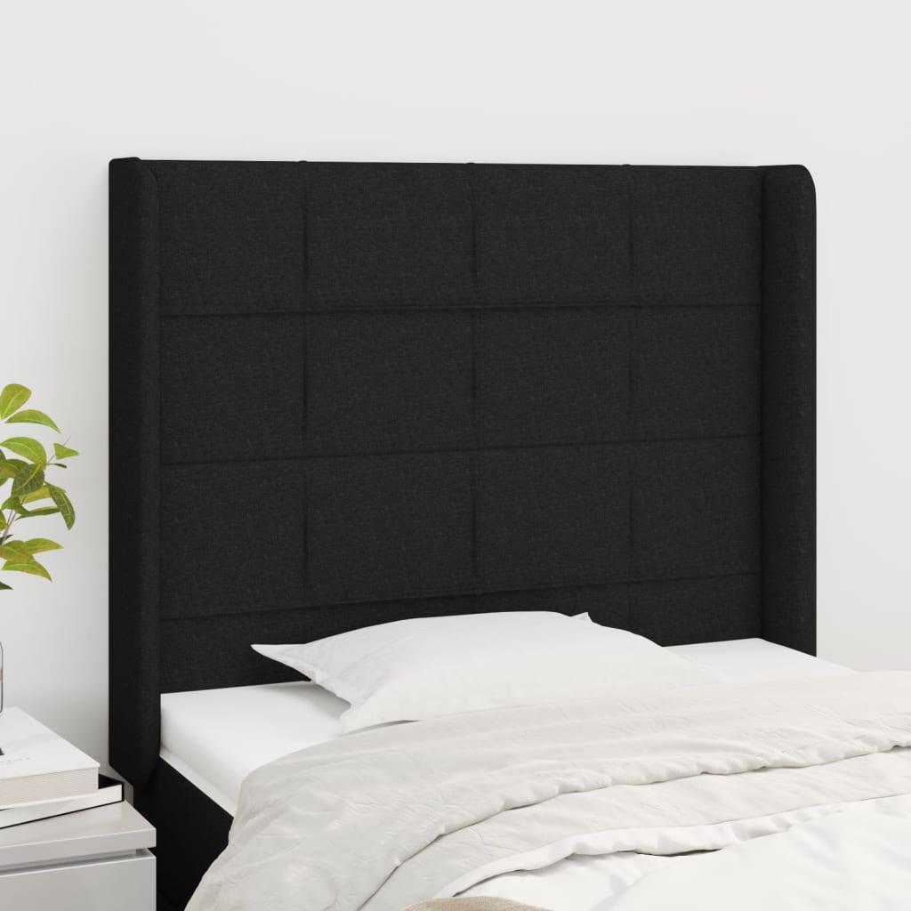 vidaXL Tăblie de pat cu aripioare, negru, 83x16x118/128 cm, textil vidaXL Tăblie de pat cu aripioare, negru, 83x16x118/128 cm, textil