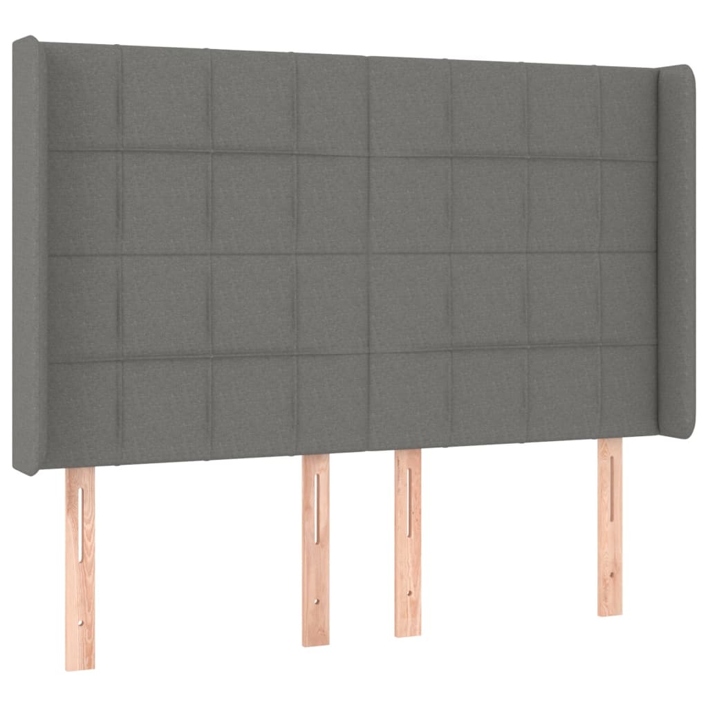 vidaXL Tăblie de pat cu aripioare gri închis 147x16x118/128 cm textil