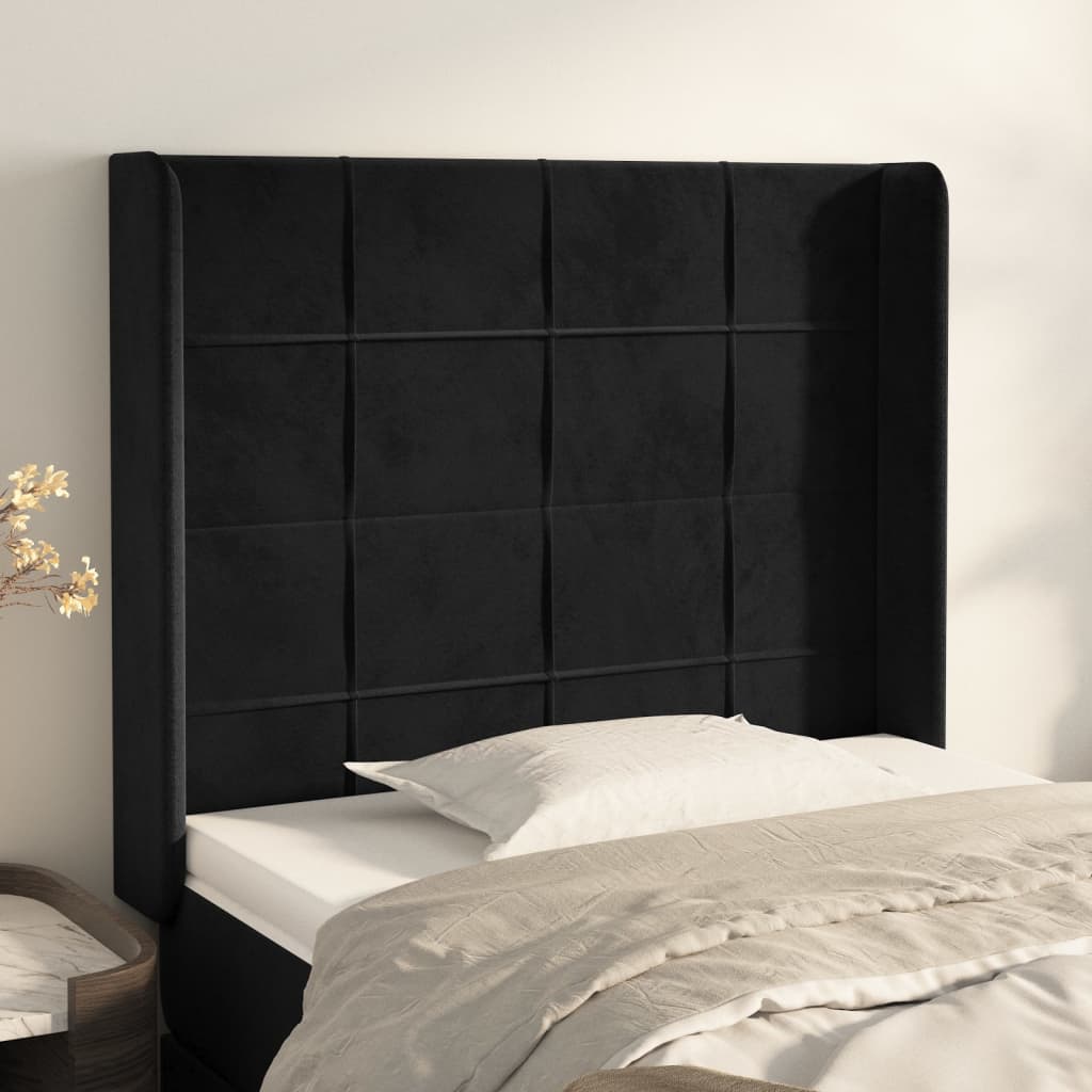 vidaXL Tăblie de pat cu aripioare, negru, 83x16x118/128 cm, catifea vidaXL Tăblie de pat cu aripioare, negru, 83x16x118/128 cm, catifea