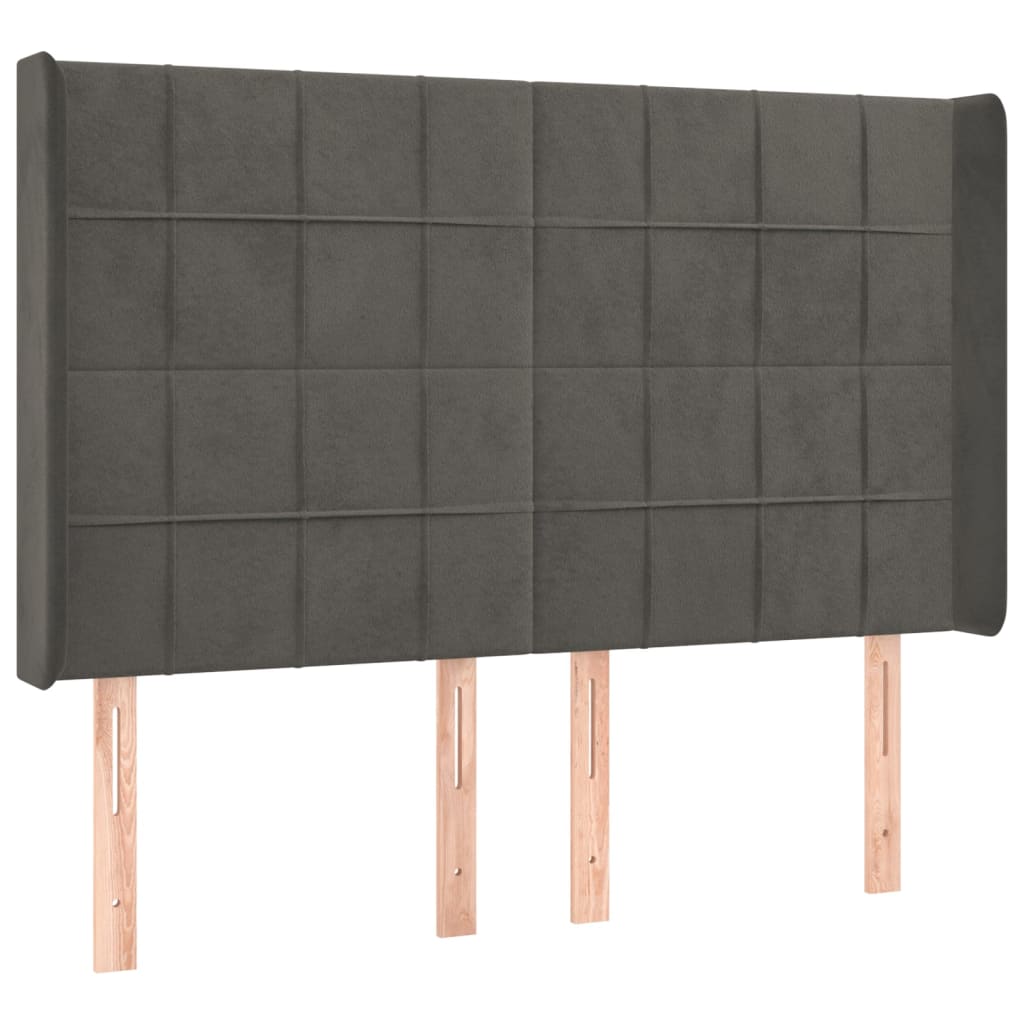 vidaXL Tăblie de pat cu aripioare gri închis 147x16x118/128 cm catifea