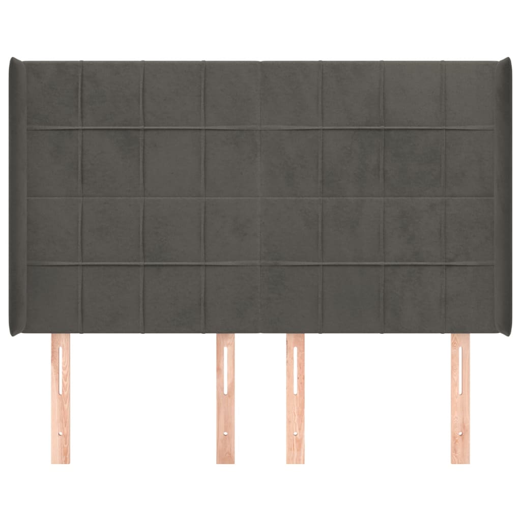vidaXL Tăblie de pat cu aripioare gri închis 147x16x118/128 cm catifea