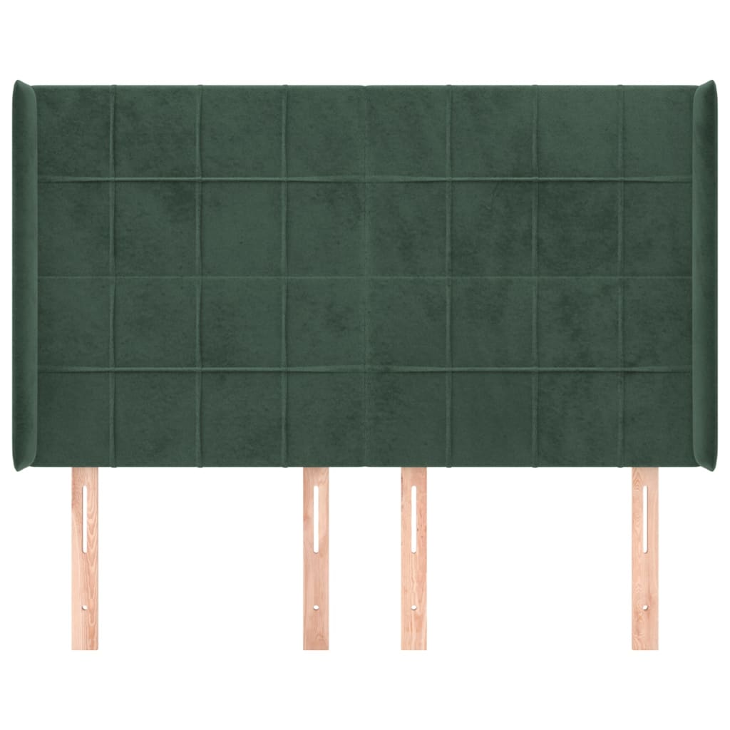 vidaXL Tăblie pat cu aripioare verde închis 147x16x118/128 cm catifea vidaXL Tăblie pat cu aripioare verde închis 147x16x118/128 cm catifea