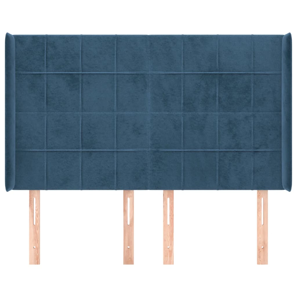 vidaXL Tăblie pat cu urechi albastru închis 147x16x118/128 cm catifea vidaXL Tăblie pat cu urechi albastru închis 147x16x118/128 cm catifea