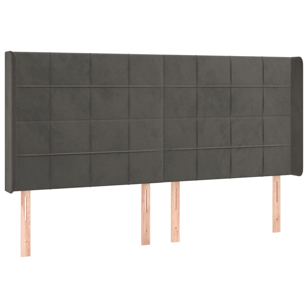 vidaXL Tăblie de pat cu aripioare gri închis 183x16x118/128 cm catifea vidaXL Tăblie de pat cu aripioare gri închis 183x16x118/128 cm catifea