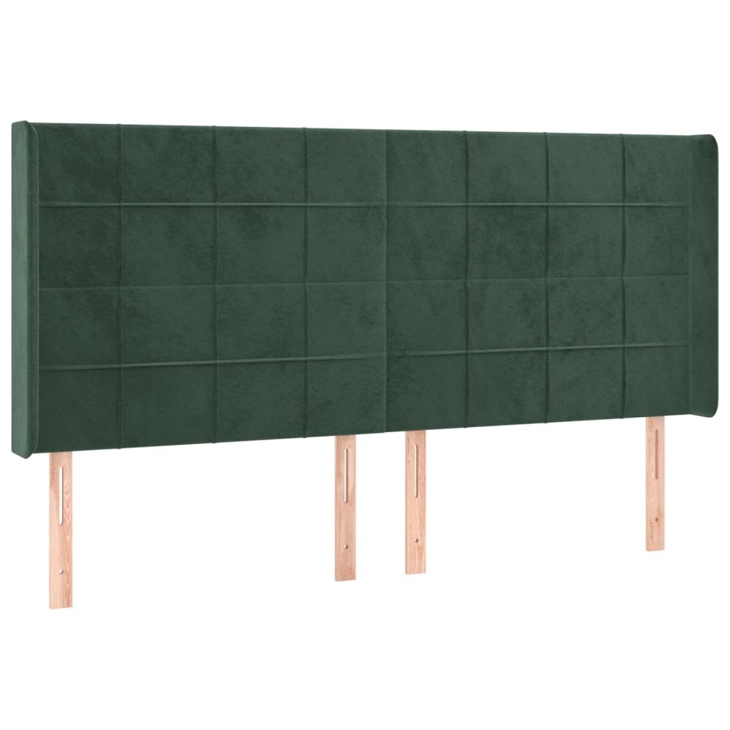 vidaXL Tăblie pat cu aripioare verde închis 203x16x118/128 cm catifea vidaXL Tăblie pat cu aripioare verde închis 203x16x118/128 cm catifea