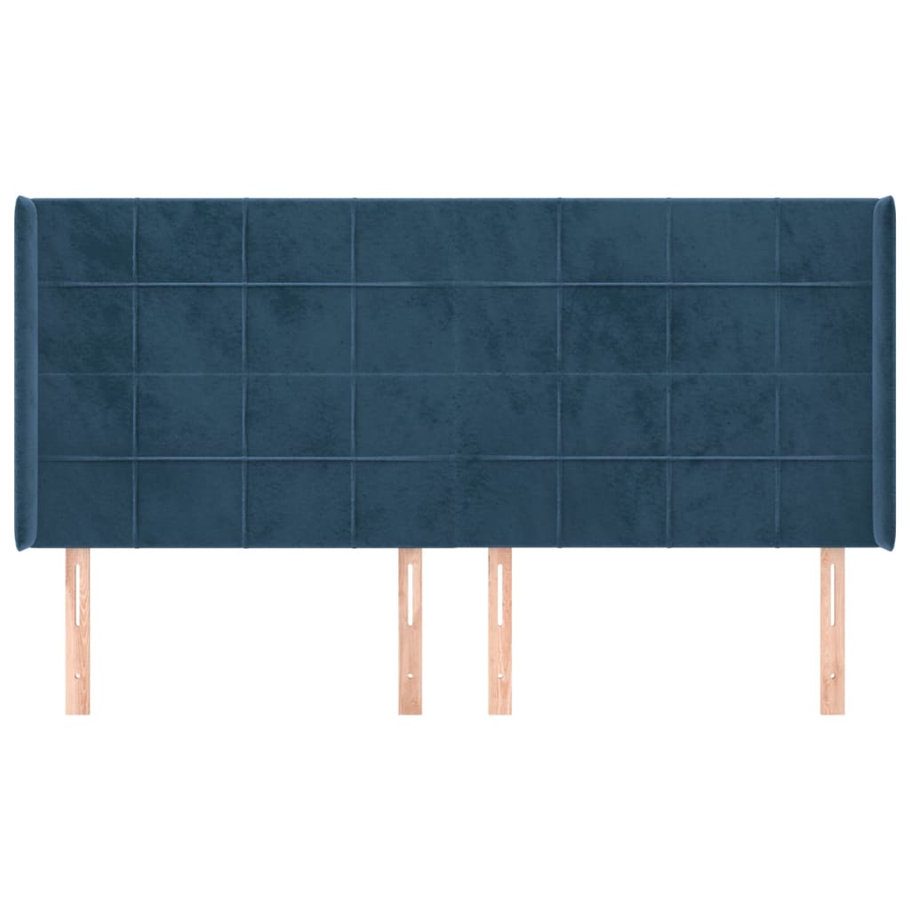 vidaXL Tăblie pat cu urechi albastru închis 203x16x118/128 cm catifea vidaXL Tăblie pat cu urechi albastru închis 203x16x118/128 cm catifea