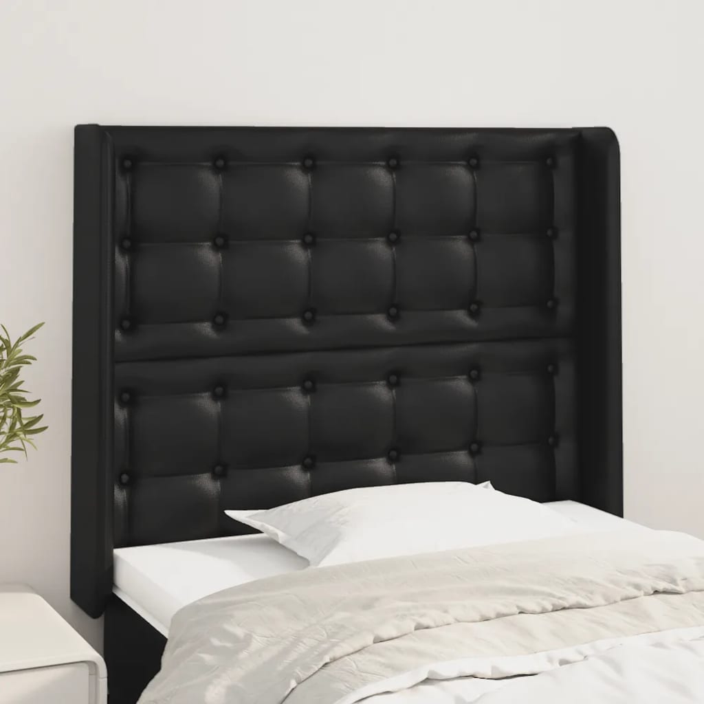 vidaXL Tăblie de pat cu aripioare, negru, 83x16x118/128 cm, piele eco vidaXL Tăblie de pat cu aripioare, negru, 83x16x118/128 cm, piele eco