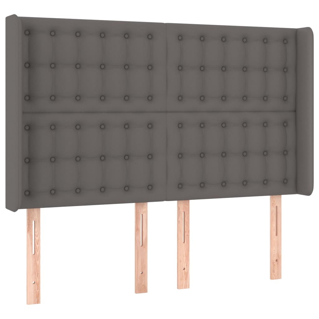 vidaXL Tăblie de pat cu aripioare gri 147x16x118/128 cm piele eco