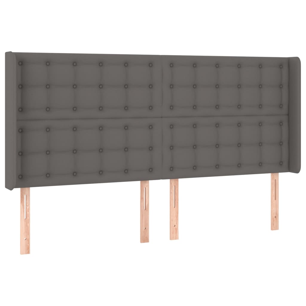 vidaXL Tăblie de pat cu aripioare gri 203x16x118/128 cm piele eco