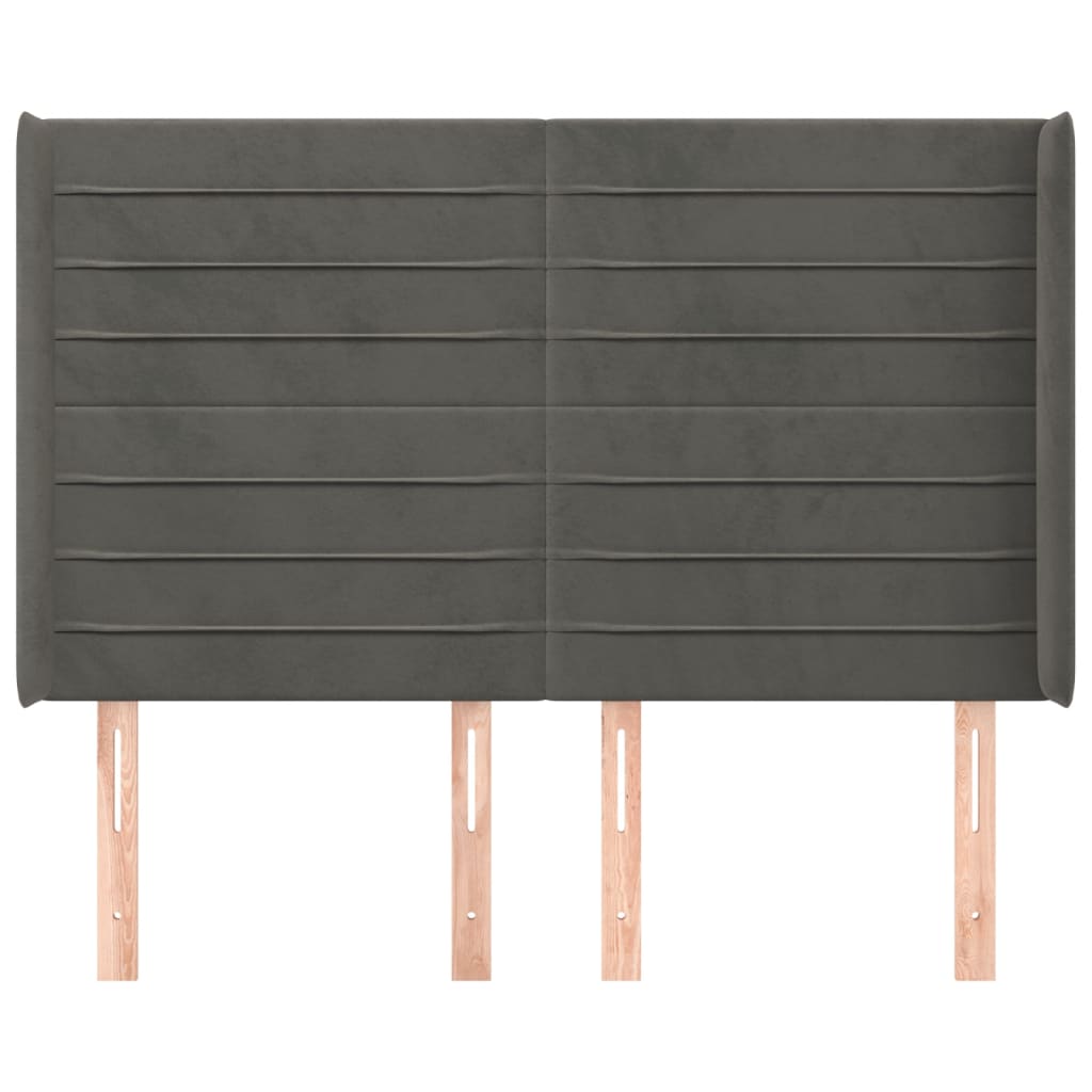 vidaXL Tăblie de pat cu aripioare gri închis 147x16x118/128 cm catifea