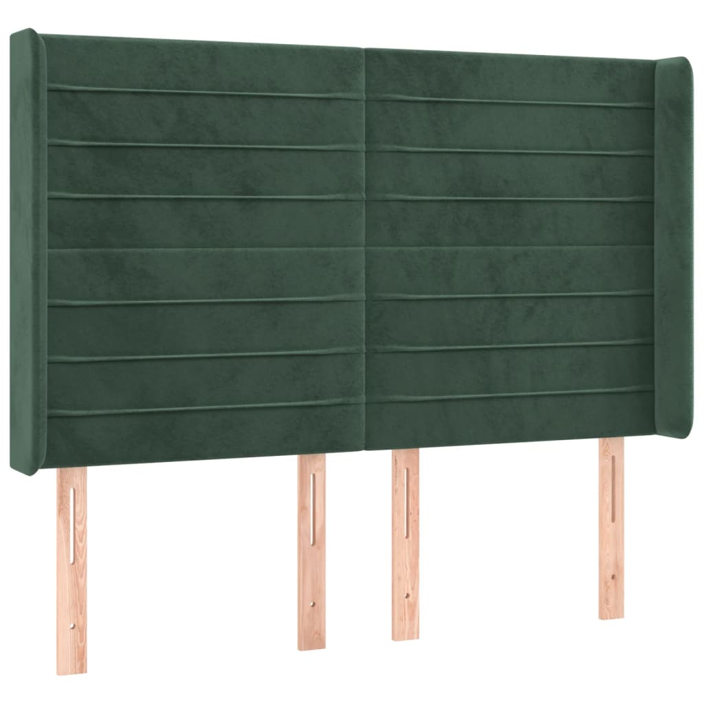 vidaXL Tăblie pat cu aripioare verde închis 147x16x118/128 cm catifea vidaXL Tăblie pat cu aripioare verde închis 147x16x118/128 cm catifea