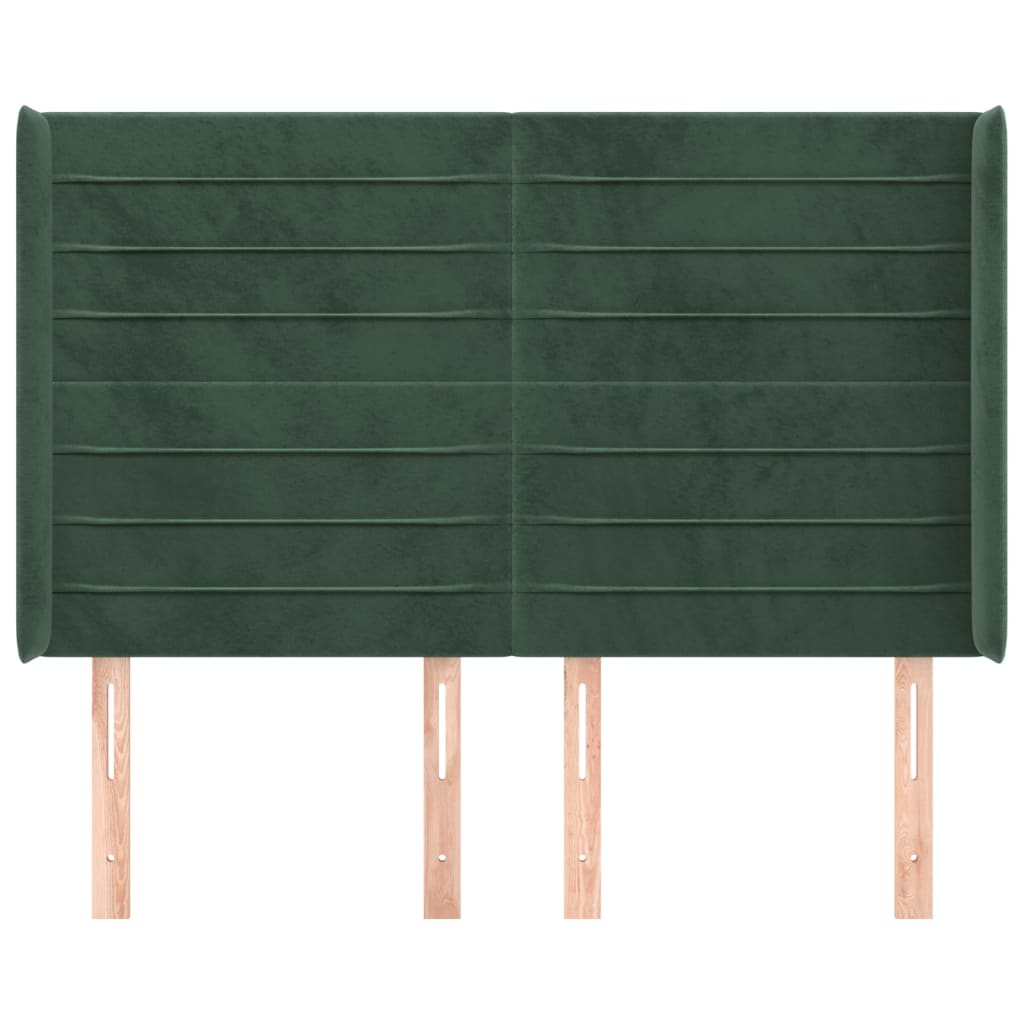vidaXL Tăblie pat cu aripioare verde închis 147x16x118/128 cm catifea vidaXL Tăblie pat cu aripioare verde închis 147x16x118/128 cm catifea