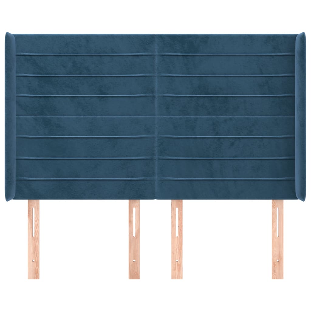 vidaXL Tăblie pat cu urechi albastru închis 147x16x118/128 cm catifea vidaXL Tăblie pat cu urechi albastru închis 147x16x118/128 cm catifea