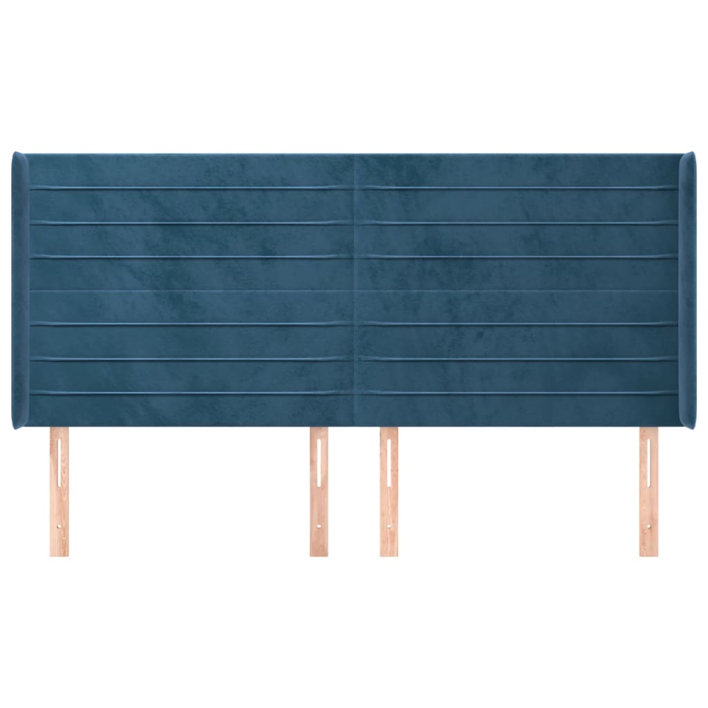 vidaXL Tăblie pat cu urechi albastru închis 163x16x118/128 cm catifea vidaXL Tăblie pat cu urechi albastru închis 163x16x118/128 cm catifea