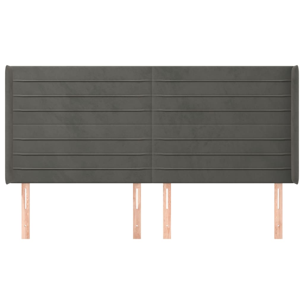 vidaXL Tăblie de pat cu aripioare gri închis 183x16x118/128 cm catifea vidaXL Tăblie de pat cu aripioare gri închis 183x16x118/128 cm catifea