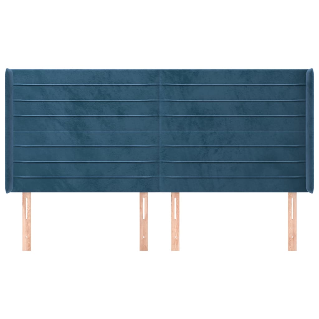 vidaXL Tăblie pat cu urechi albastru închis 183x16x118/128 cm catifea vidaXL Tăblie pat cu urechi albastru închis 183x16x118/128 cm catifea