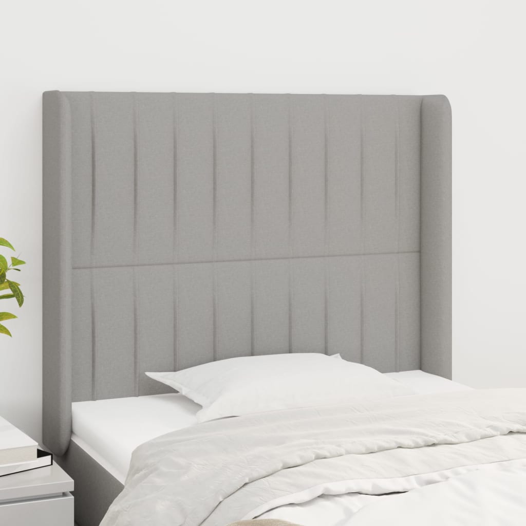 vidaXL Tăblie de pat cu aripioare gri deschis 83x16x118/128 cm textil