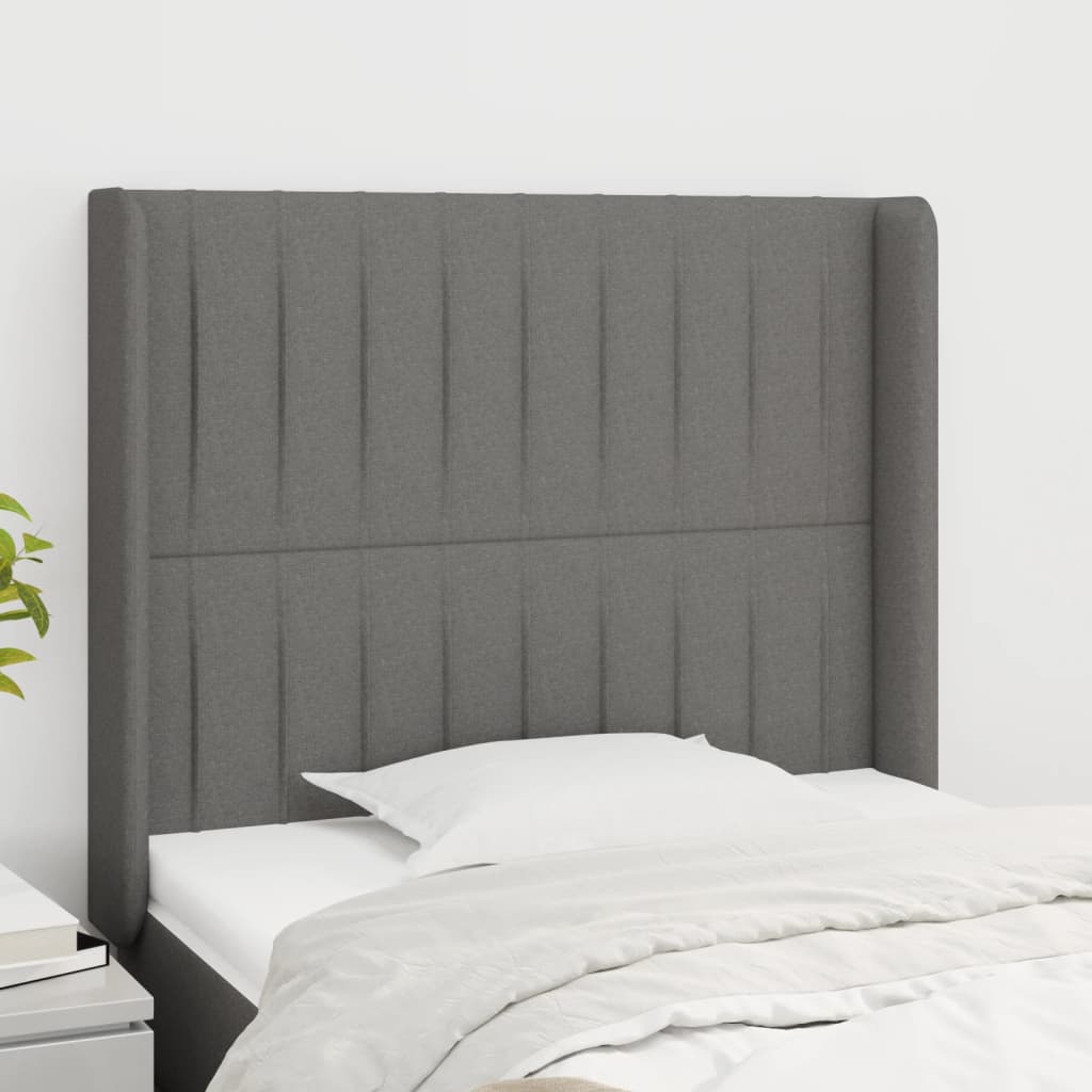 vidaXL Tăblie de pat cu aripioare gri închis 93x16x118/128 cm textil