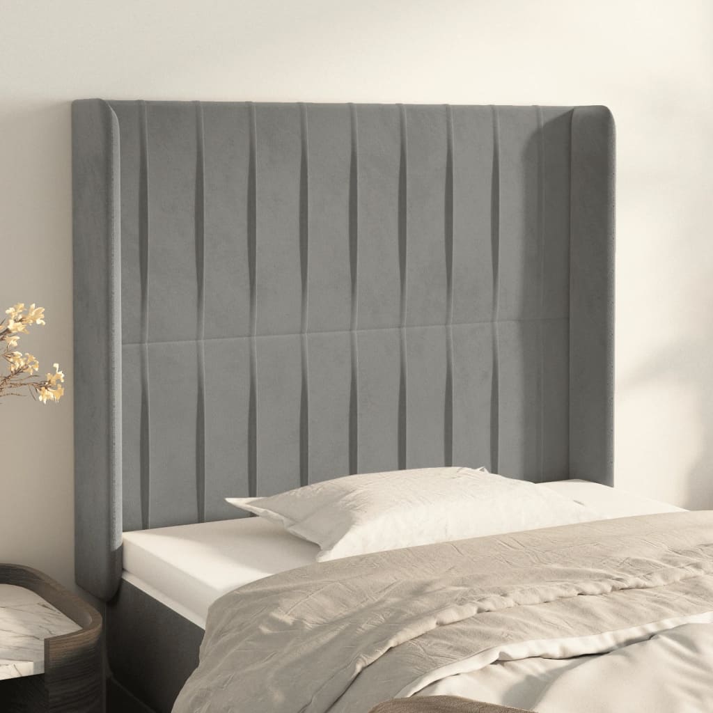 vidaXL Tăblie de pat cu aripioare gri deschis 83x16x118/128 cm catifea vidaXL Tăblie de pat cu aripioare gri deschis 83x16x118/128 cm catifea