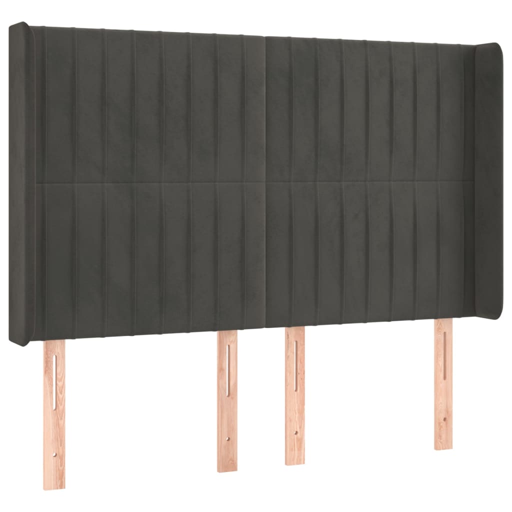 vidaXL Tăblie de pat cu aripioare gri închis 147x16x118/128 cm catifea