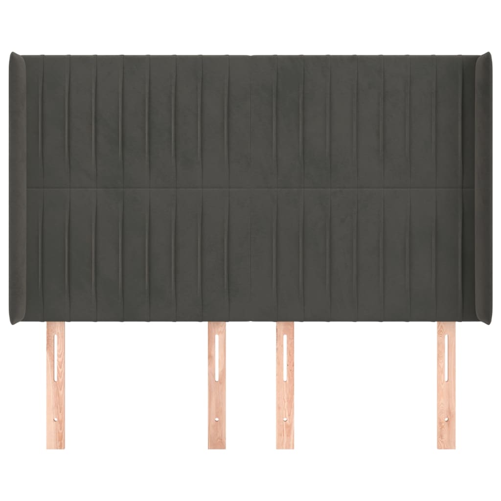 vidaXL Tăblie de pat cu aripioare gri închis 147x16x118/128 cm catifea