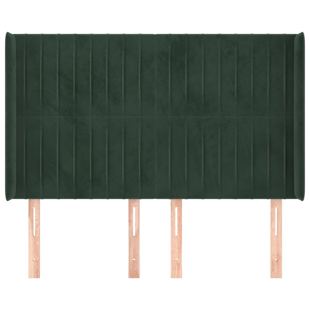 vidaXL Tăblie pat cu aripioare verde închis 147x16x118/128 cm catifea vidaXL Tăblie pat cu aripioare verde închis 147x16x118/128 cm catifea
