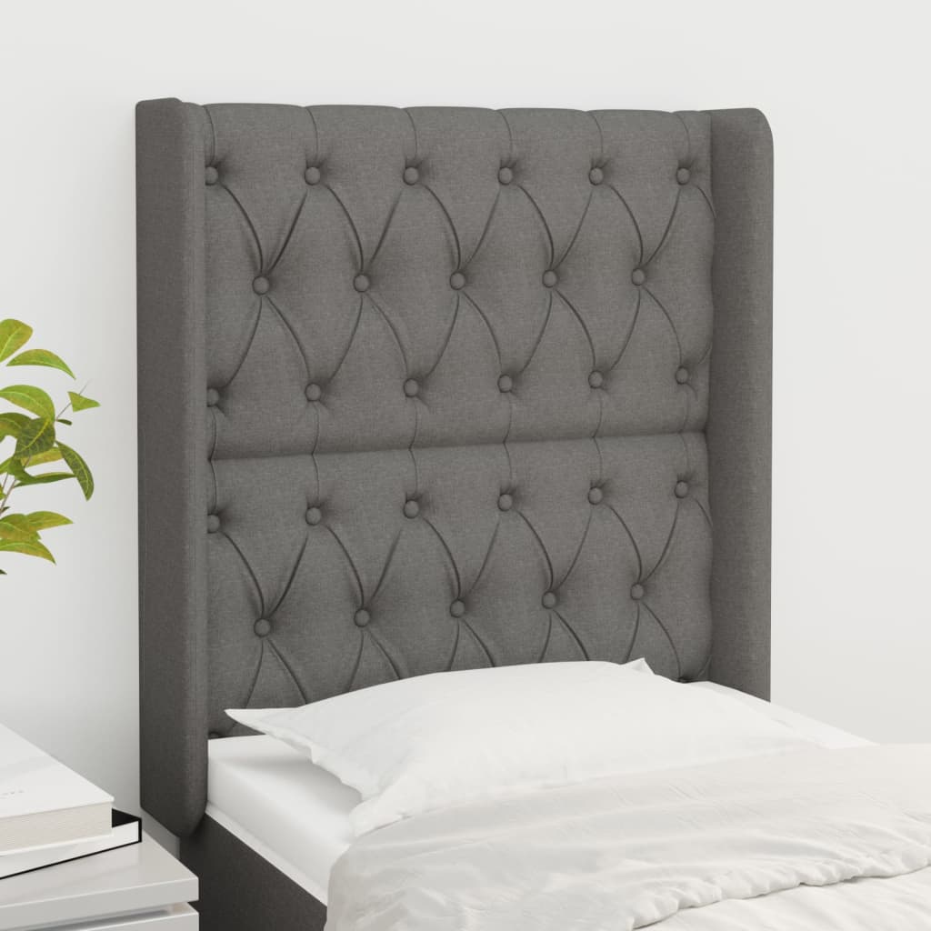 vidaXL Tăblie de pat cu aripioare gri închis 83x16x118/128 cm textil vidaXL Tăblie de pat cu aripioare gri închis 83x16x118/128 cm textil
