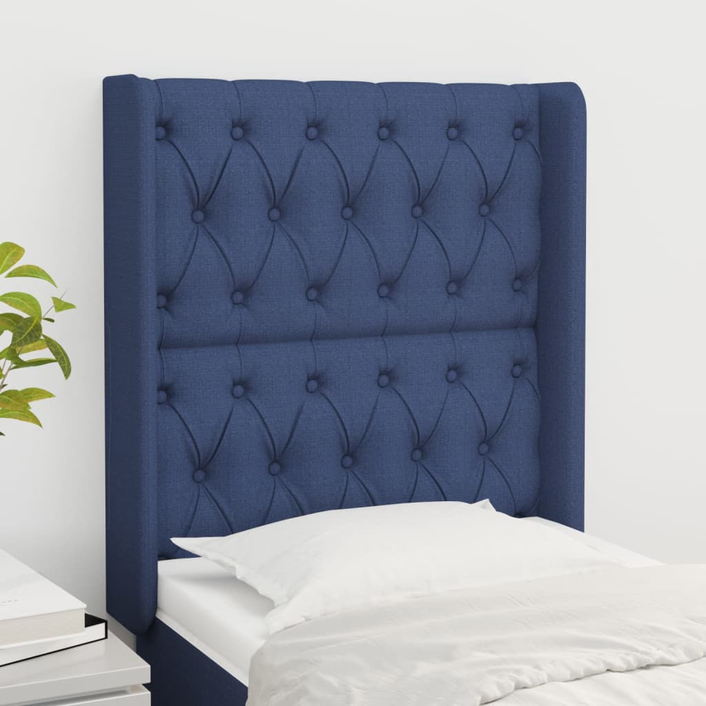 vidaXL Tăblie de pat cu aripioare, albastru, 83x16x118/128 cm, textil
