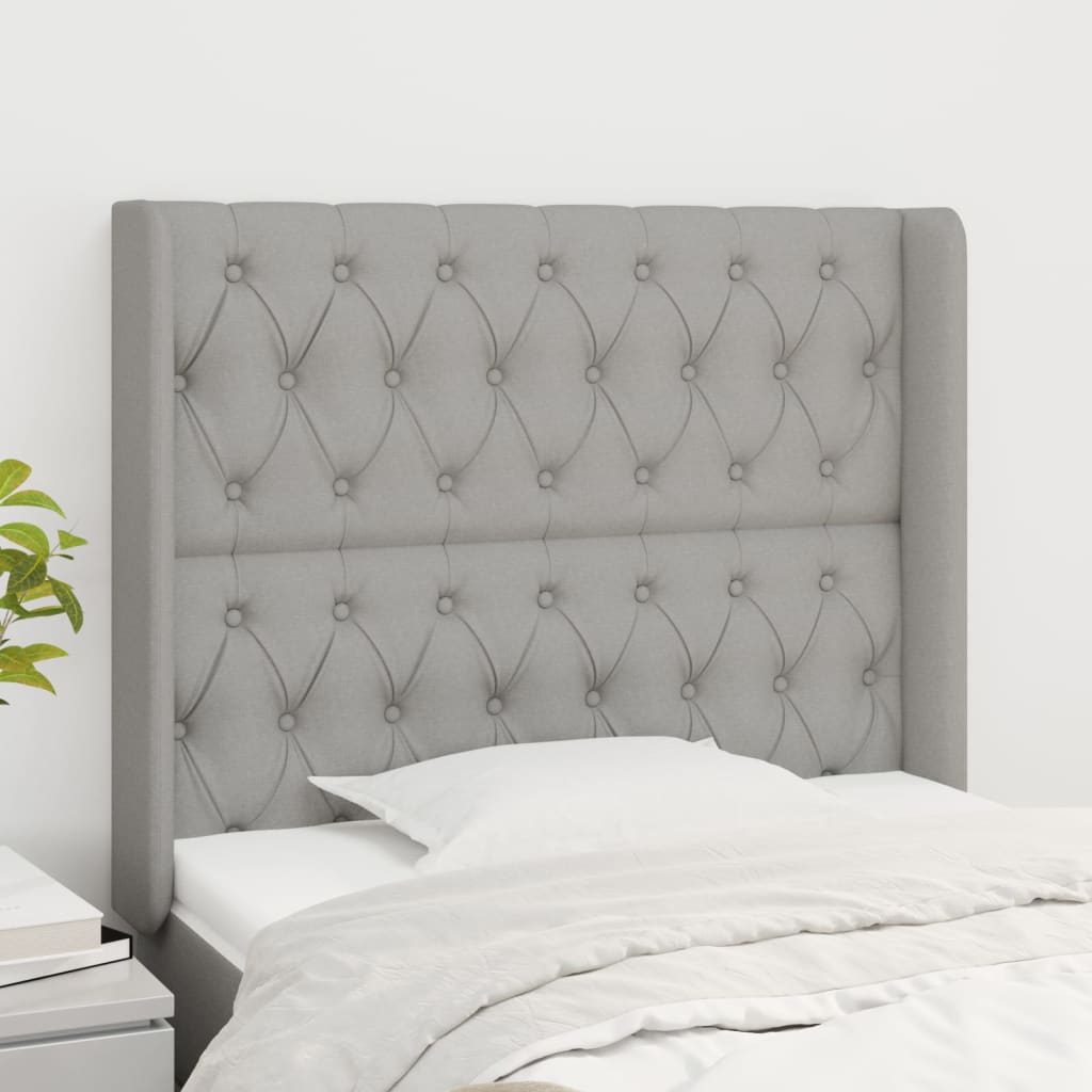 vidaXL Tăblie de pat cu aripioare gri deschis 103x16x118/128 cm textil