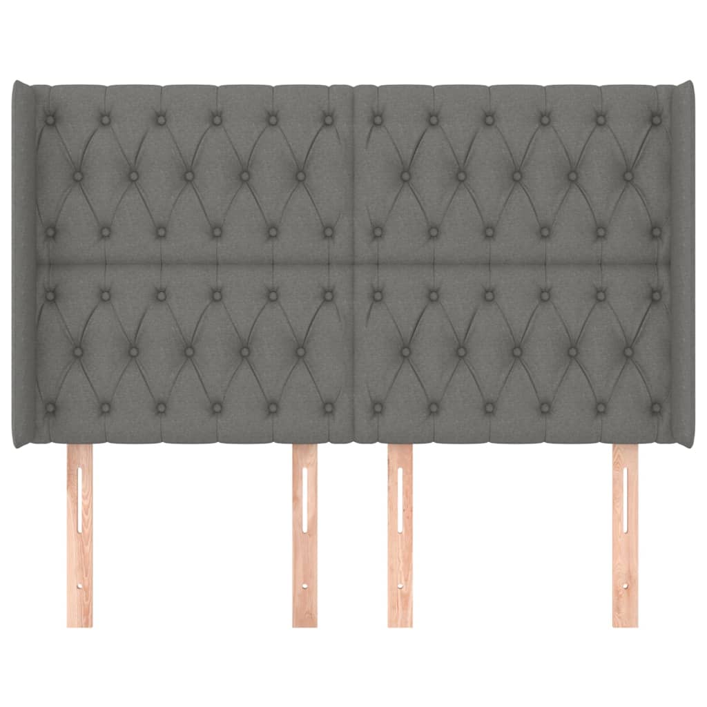 vidaXL Tăblie de pat cu aripioare gri închis 147x16x118/128 cm textil