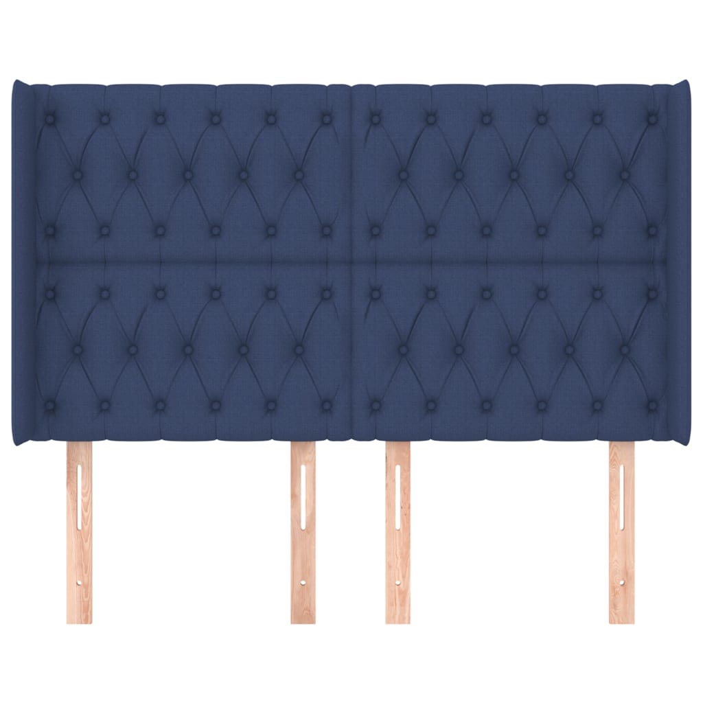vidaXL Tăblie de pat cu aripioare, albastru, 147x16x118/128 cm, textil vidaXL Tăblie de pat cu aripioare, albastru, 147x16x118/128 cm, textil
